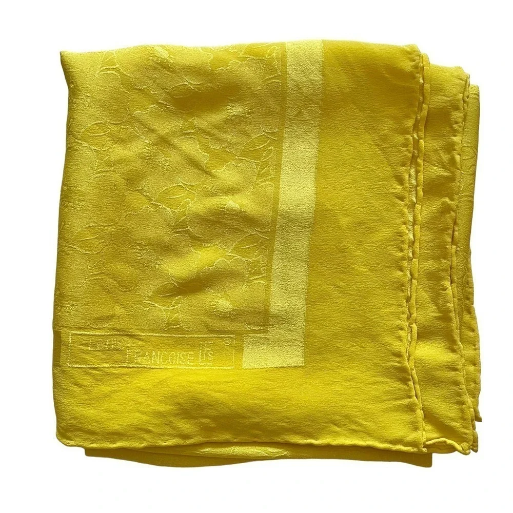 Vintage Louis Francoise Yellow Floral Jacquard Silk Square Scarf